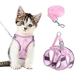 Brifit Katzengeschirr, Katzen Geschirrset Ausbruchsicher mit Reflektierenden Streifen, Verstellbar Cat Harness mit Leine 150cm, Katzen Geschirr für Kleine Kitten Hunde [Rosa XXS] für 2-3kg Pet