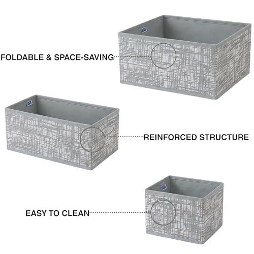 Image of Skrill 12-Piece Foldable Cloth Storage Box Set | Cube Baskets, Bins & Dividers for Closet & Dresser Drawer Organization - Crosshatch Grey