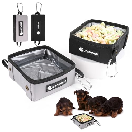 Comedero plegable portátil para perros de viaje, 2 unidades, a prueba de fugas, para perros grandes, medianos, pequeños, gatos y mascotas (gris negro)