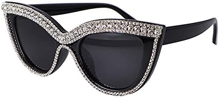 FUPRECIOUS Cat Eye Sunglasses Bling Rhinestones Crystal Black Plastic Frame Eyewear