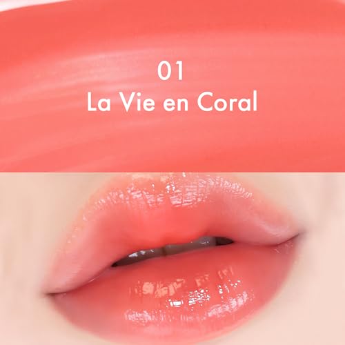 Image of Amuse SEOUL Daisy Flower Dew Tint (01 LA VIE EN CORAL) - Glossy Moisturizing Lip Stain, Watery Glow Lip Tint, Long Lasting Color, Dewy Finish, Vegan, Korean Beauty Makeup