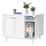 Hzuaneri Cat Litter Box Enclosure, Hidden Litter Box Furniture, Wooden Pet House Side End Table, Storage Cabinet Bench for Living Room, Bedroom, 31.5 x 19.7 x 23.9 inches, White CB01513W