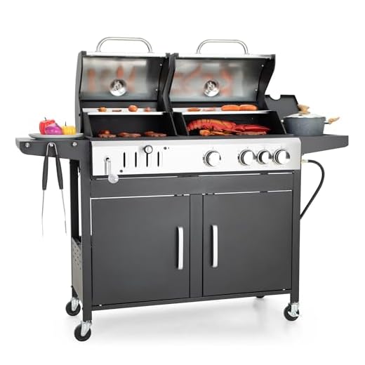 Captiva Designs Propane Gas Grill and Charcoal Grill Combo with Side Burner & Porcelain-Enameled Cast Iron Grate, Dual Fuel BBQ Grill for Outdoor Events & Backyard Barbecue, 690 SQIN Cooking Area