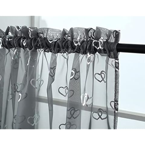 Amania Trading Ltd One GREY Entwined Heart Slot Top Pure Sheer Grey Voile Curtain Panels 54" (137cm) Drop - GREY / SILVER Cover