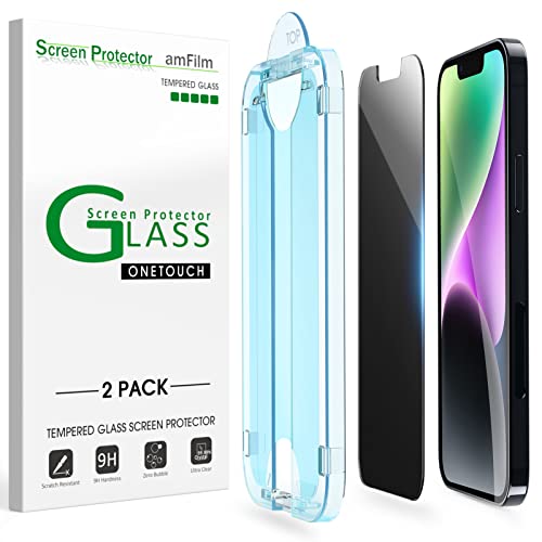 Image of amFilm OneTouch for iPhone 14 Plus /13 Pro Max Privacy Screen Protector 6.7' | 30s Auto-Alignment, Bubble Free, Tempered Glass, 28 Anti Spy, Shatterproof 2 Pack (14 /13P-6.7'')