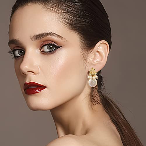 Elexis Gold Big Baroque Pearl Earrings Set For Women Dangle Handmade Trendy Wedding White Real Freshwater Pearls Hanging Earrings For Girl Brides Engaged Bridesmaid Vintage Hypoallergenic Jewelry Set #TOP6