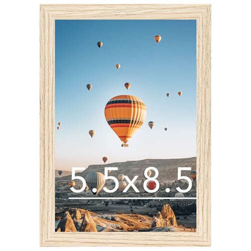 Image of JCJMY 5.5x8.5 Picture Frame for Wall Hanging or Tabletop, Wall Mounting Horizontally or Vertically, 5.5 x 8.5 Wall Gallery Poster Photo Frame with Shatter Resistant Plexiglass, Natural
