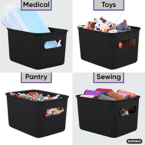 Superio Ribbed Collection - Decorative Plastic Open Home Storage Bins Organizer Baskets, Small Brown (6 Pack) Container Boxes For Organizing Closet Shelves Drawer Shelf 1.5 Liter #TOP4