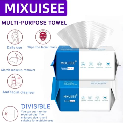 Image of MIXUISEE thick and soft face towels,Face towel disposable,100% cotton towel | Cotton fibers do not shed,Super thick 150%,Makeup removal and cleaning,Suitable for sensitive skin.(Extra thick 150 pieces)