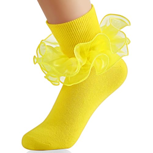 Image of Komorebi Big Ruffle Ankle Socks Lace Frilly Cotton Socks for Women Girls