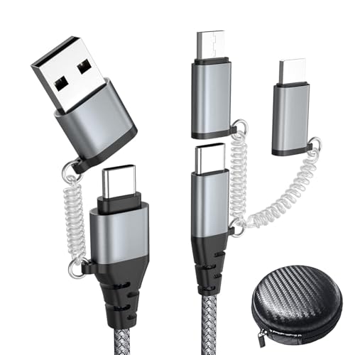 Multi USB Kabel USB C auf USB C Kabel Nylon Mehrfach Universal ladekabel USB A/USB C auf Kompatibel mit Lightning/Mikro USB/Typ C 60W PD 3.0 3A Schnellladekabel f&uuml;r Laptop Tablet Galaxy Huawei(1m)