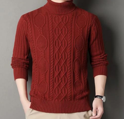 Men’S Cashmere Turtleneck Pullover Sweater Solid Twisted Pattern Thick Warm Casual Style Long Sleeve Jumper Top4