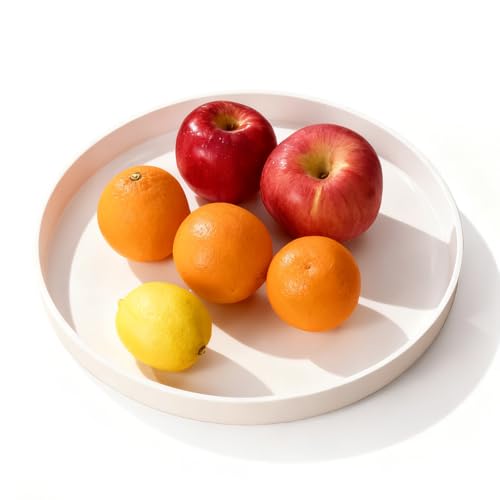 Deko Tablett Rund, Dekoschale Weiß 30 cm Tortenplatte Dekotablett Serviertablett Kerzentablett Badezimmer Tablett