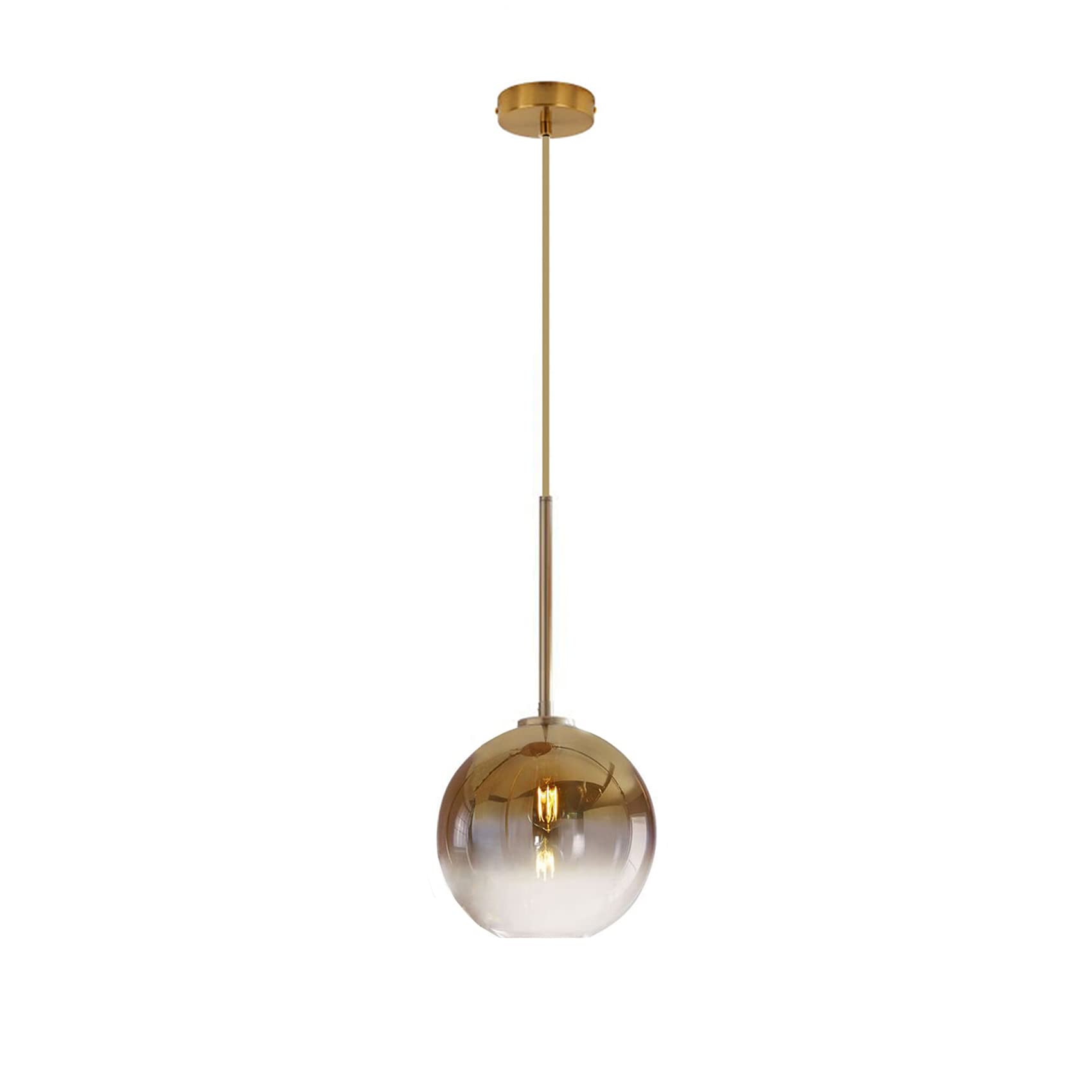EKSED Modern Glass Pendant Light with E27 Socket, 20cm Globe Shade Hanging Ceiling Light Fixture for Kitchen Island, Dining Room (Gold, 1-Light)