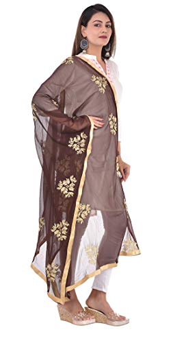 Image of Youthquake Golden Embroidered Work Chiffon Dupatta For Womens & Girls With 4 Side Gold Lace