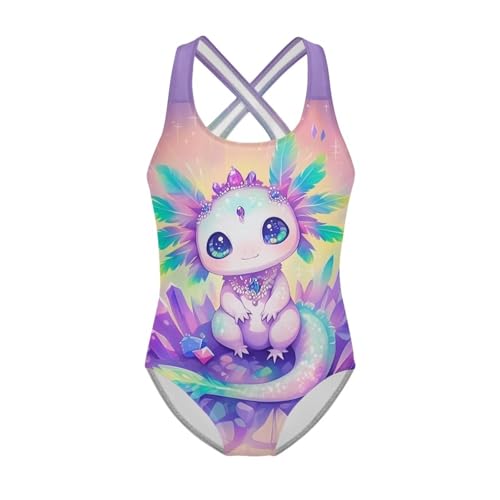 Image of Xpyiqun Swimsuit for Girls One Piece Bathing Suits Size 5-14 Sleeveless Swimwear Cross Shoulder Strap Swimming Wear