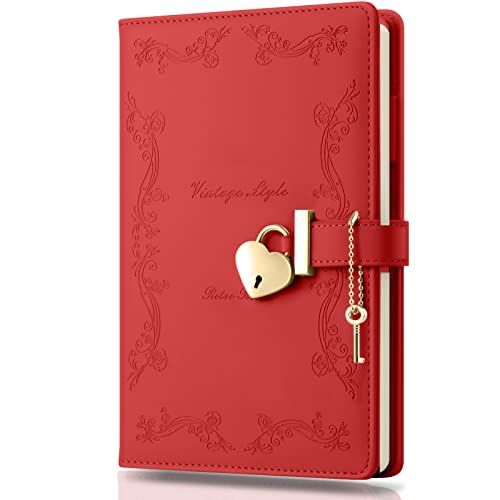 Journal intime pour filles avec serrure de luxe, carnet A5 rechargeable en cuir rouge