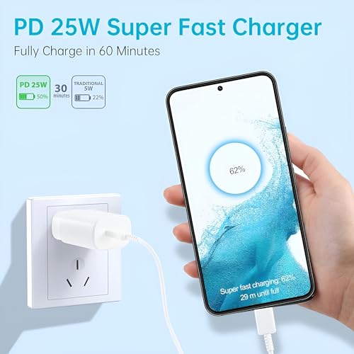 Image of 25W Type C Super Fast Samsung Charger with USB C to C Pin Cable for Galaxy A16|F16|M16|A06|F06|M06|A15|F15|M15|A05s|F05|M05|M35|F35|A35|A14|F14|M14|5G Mobile Support 25-watt typec Charging Adapter