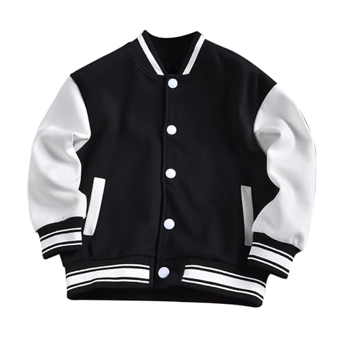 Kids Baseball Jackets Boys Girls 𝗨niform 𝗩arsity Jacket Everyday Casual School Cotton Classic Sport (Black, 5-6 Years)