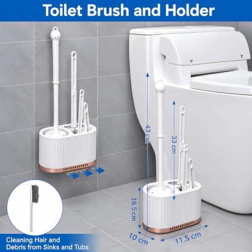 Image of KBZONE 4-in-1 Silicone Toilet Brush and Holder Set, with a Extra Crevice Cleaning Brush Deep Cleaning Toilet Bowl Brush for Bathroom Toilet Brushes for Bathroom Wall Mounted Water Drop