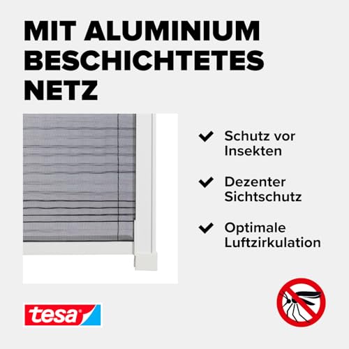 tesa Alu-Insektenschutz-Plissee teleskopierbar - Insektenschutzrollo für Dachfenster - einfache Montage ohne Bohren dank praktischer tesa Powerstrips Technologie - weiß