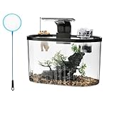 Fish Tank Aquarium, Glass Aquarium Starter Kit for Betta Fish Crystal Clear Viewing Self Cleaning System High-Transparency Glass Decorate Water Plants and Sand
