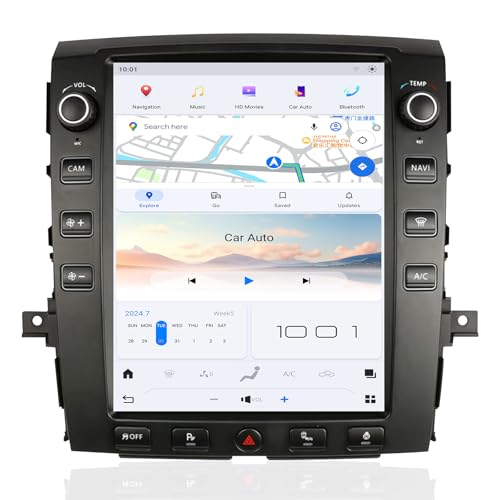 Car Stereo Radio for 2016 2017 2018 2019 Nissan Titan Qualcomm Android 13 12.1-Inch Screen Car Radio with Wireless Apple Carplay & Android Auto GPS Navigation WiFi SWC DSP (NOT Support Manual AC)
