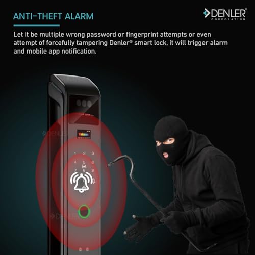 Image of Denler F6 7-in-1 Smart Door Lock | Inbuilt Wi-Fi | Anroid & iPhone app Support | Fingerprint | RFID Card | PIN | Key | Rechargeable Battery | 5 Years Warranty for 35 to 100mm Doors