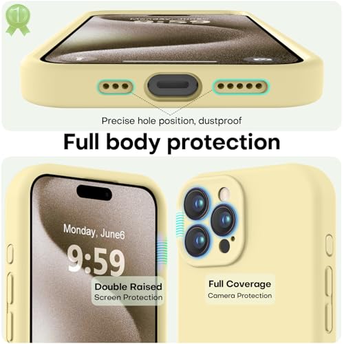 Image of LOVE 3000 Designed for iPhone 15 Pro Max Case, Premium Silicone with [Soft Anti-Scratch Microfiber Lining] Shockproof Protective Phone Case for Men Women Girls 6.7 inch, Creamy Yellow