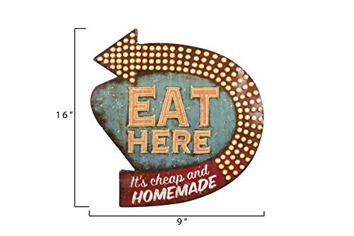Creative Co-Op Eat Here Tin Retro Wall Decor, Multi Color, Multicolor, 40.6L x 22.9W cm - Image 2