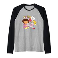 Dora the Explorer Boots the Monkey Flowers in the Rain Raglan Baseball Tee