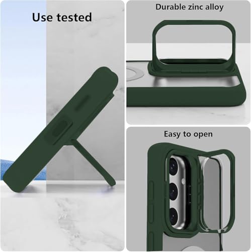 Image of VONZEE Compatible for Samsung S25 5G Case, with Wireless Charging, (Not Compatible with Magsafe) Protective Case, Built-in Stash Stand Phone Case, Scratch-Resistant Back Cover, | Green