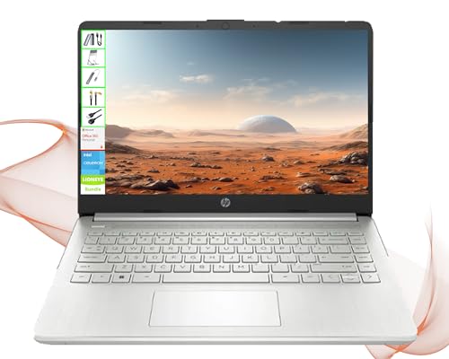 HP 2025 Upgraded Laptop with Microsoft Office and 1TB Cloud Storage (1-Year) | 14 inch HD Computer | 16GB RAM | 128GB SSD + 128GB Portable SSD | Intel 4-Core CPU | Webcam | Windows 11 | LE Bundle