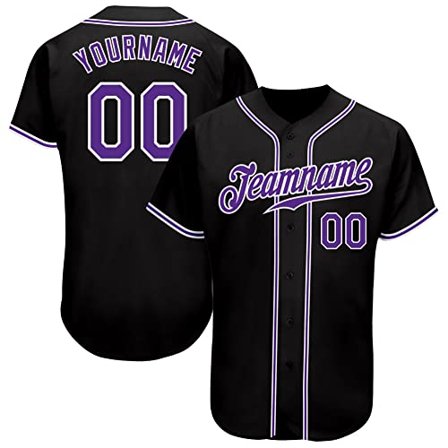 Generic Personalized Baseball Jersey Women Men Youth Kids, Custom Baseball Shirt Printed Stitched Name Number Logo Black Purple Baseball Uniform