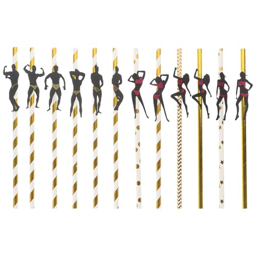 SHOWERORO 12 para Despedidas de Soltero y Soltera Diseño de Bailarines de Striptease Combinación de 6 Doradas Rayas para Hombres y 6 Rosas para Mujeres Decoración para Fiestas