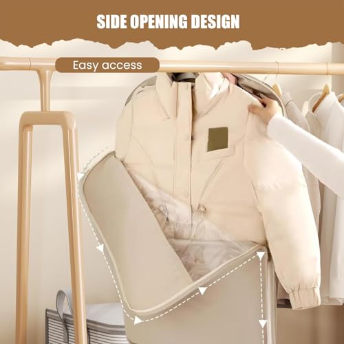 Space Saving Hanging Garment Bag with Self Compression Zipper, Space Saver Closet Organizers, Large Dust Cover Clothes Bags for Down Coat, Hanging Space Saving (Pink,L)4