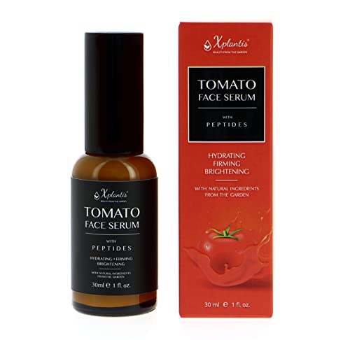 Xplantis Tomato Serum for Face w/Peptides- Tomato Extract & Powerful Olive Omega Concentrate- Natural Plant-Based Facial Serum Anti-Aging Brightens, Firms & Hydrates Face & Neck- 30ml (1 fl. oz)