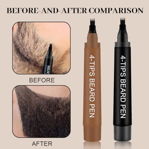 Beard Filler Pencil, Beard Filling Pen Kit, Bartfüllerstift mit Bartbürste, Effektive Verbessern Gesichtshaar Bartstift für Schnurrbart & Augenbrauen, mit1 Bartbürste (Dunkelbraun)