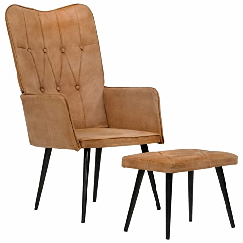 Xichuzi Sillón orejero con reposapiés, Sillon Orejero, Sillon Lactancia, Sillones para Personas Mayores, Butacas De Cine, Cuero auténtico marrón Canela