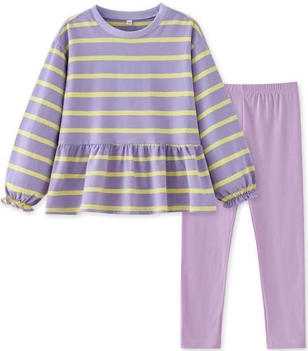 Image of UMELOK Girls Clothing Set 2 Pcs Long Sleeve Ruffle Print Top and Leggings Fall Outfit Size 4-7 Years