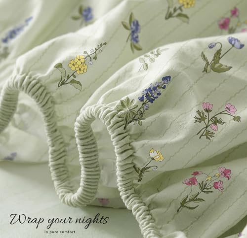 Image of VAS COLLECTIONS King Size Cotton Fitted Bedsheet (78 x 72 + 14 Inches) with Deep Pocket | 220 TC Soft Breathable Wrinkle Free Elastic Bed Sheet for King Mattress | (Olive)