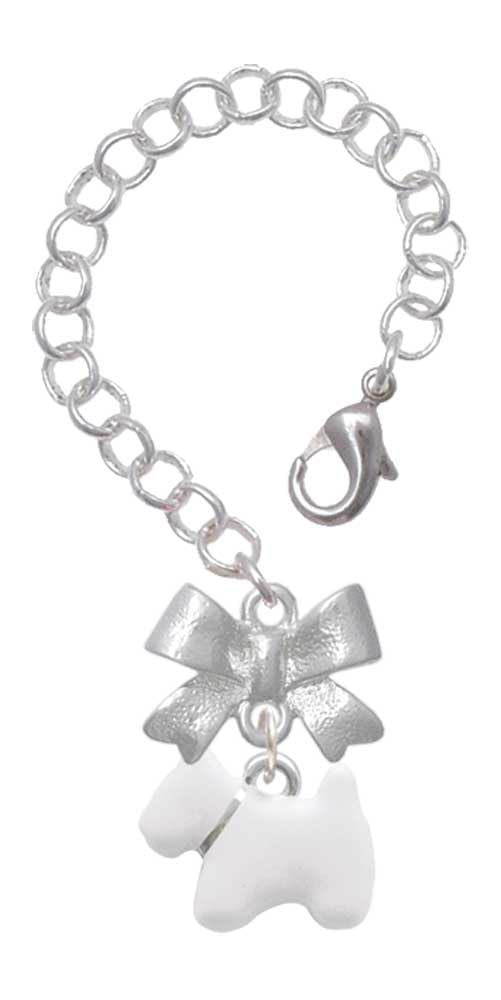 Delight Jewelry Silvertone White Westie Dog - Silvertone Bow Charm Accessory for Tumblers and Thermal Cups