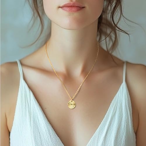 14K Gold Necklace for Women Gold Pendant Necklace for Women Trendy Medallion Radiant Graceful Charm Simple Coin Pendant Necklaces for Womens3