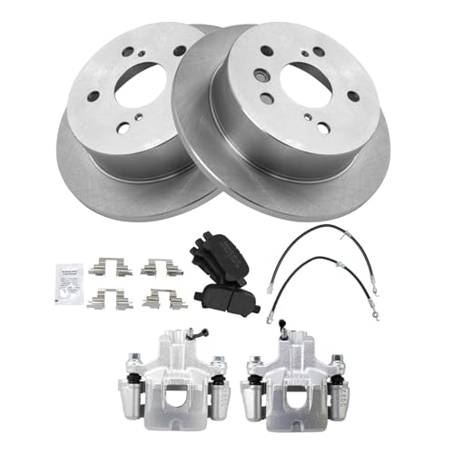 Image of TRQ Rear Brake Pad & Rotor Kit Semi-Metallic Premium G-Coated Compatible with 2005 Toyota Avalon