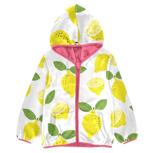 OTVEE Yellow Lemon Fruit and Leaves Kids Hoodie Jacket Fall Spring Full Zip Warm Outwear Coat