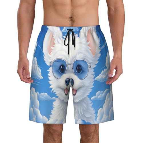 Puppy with Glasses in The Sky Men Beach Pants â€“ Swim Trunks for Men,Quick-Dry and Comfortable, Suitable for Beach, Surf, and Everyday Wear Black