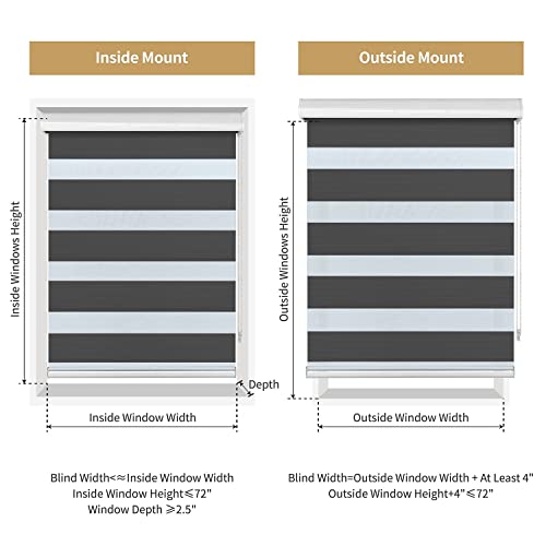 Allbright Zebra Blinds Window Shades Dual Layer (23" W X 72" H, Black) Striped Blinds Sheer Shades Light Control Day And Night Window Drapes Roller Shades For Windows Easy Installation #TOP3