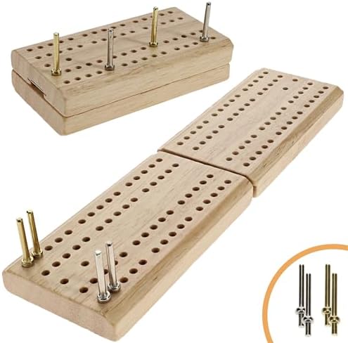 WE Games Wooden Folding Travel Cribbage Board with Metal Pegs, Small Size for Easy Travel