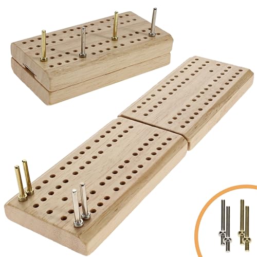 WE Games Wooden Folding Travel Cribbage Board with Metal Pegs, Small Size for Easy Travel