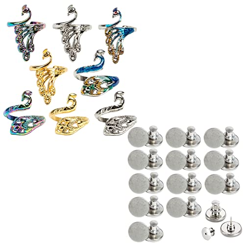 J.CARP 8 Pcs Adjustable Knitting Crochet Loop Ring with 12 PCS Instant Buttons